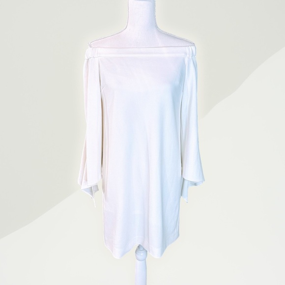 NWT Tibi ‘Structured Crepe Off-The-Shoulder Tie-Detail Dress’ in “Ivory” Size 4 - Picture 7 of 16